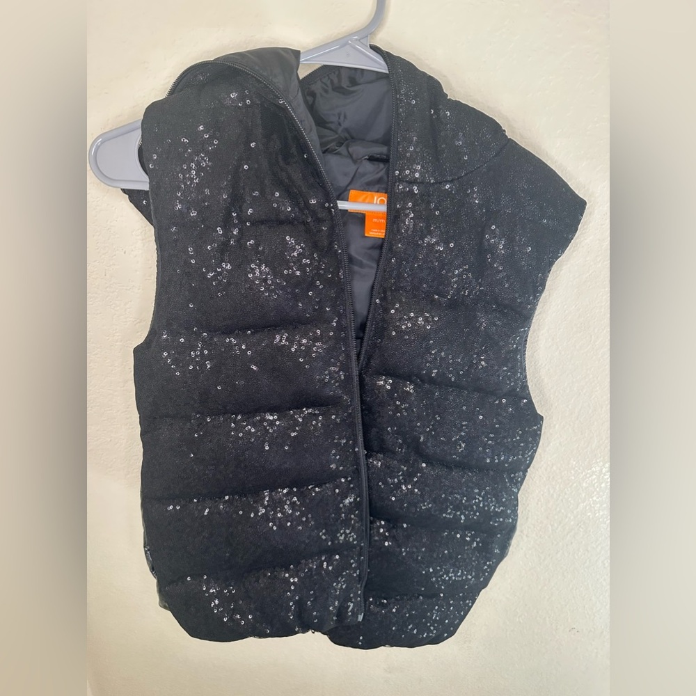 Black Puffer Sequin Vest.
